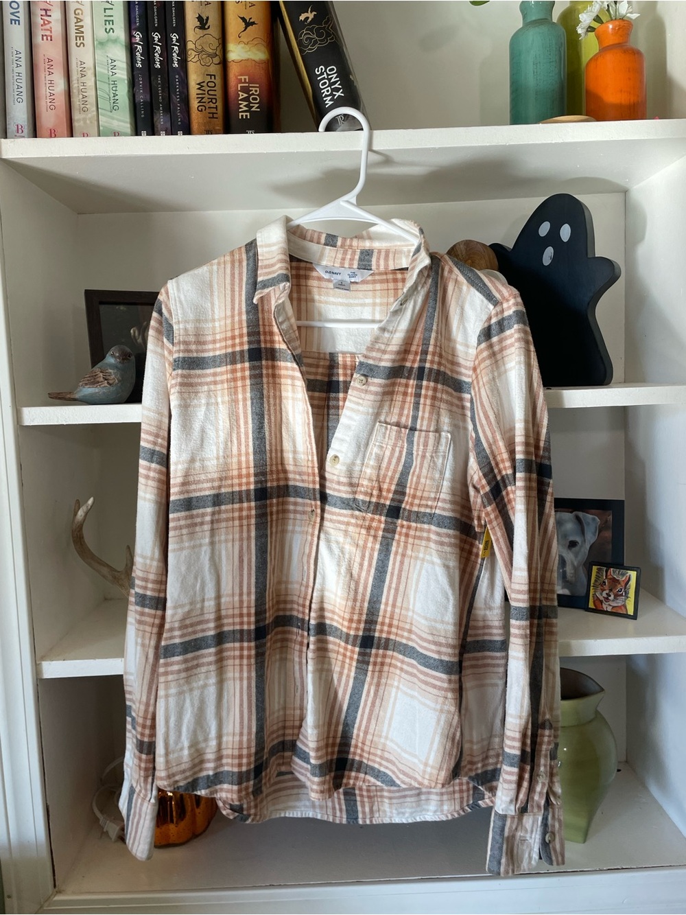 Old Navy Men's Plaid Button-Down Shirt - Cream, Brown & Gray | Cottagecore